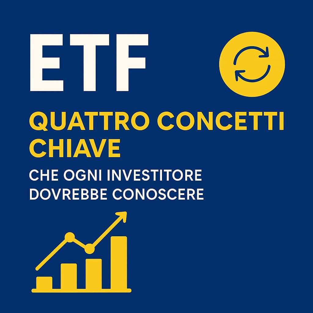 Copertina articolo sugli ETF con grafica blu e gialla in stile Premium, che introduce i quattro concetti chiave per investire in modo consapevole